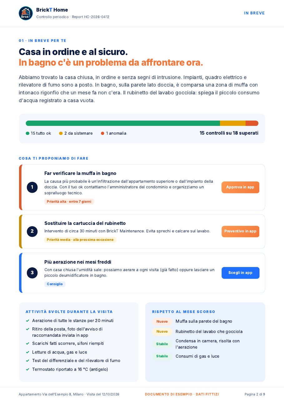 Pagina di sintesi del report di esempio